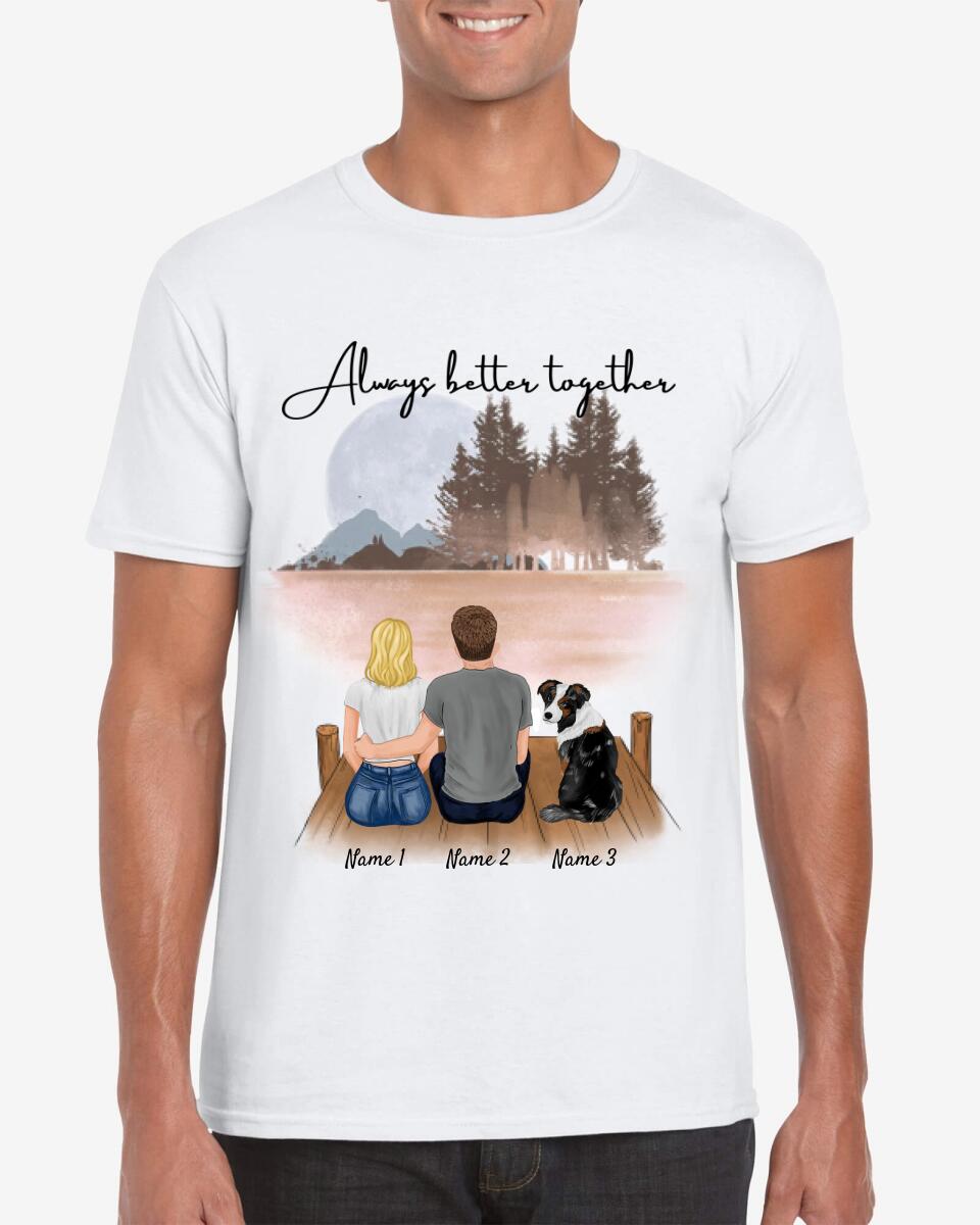 Pareja con mascota - Camiseta personalizada (perro, gato)