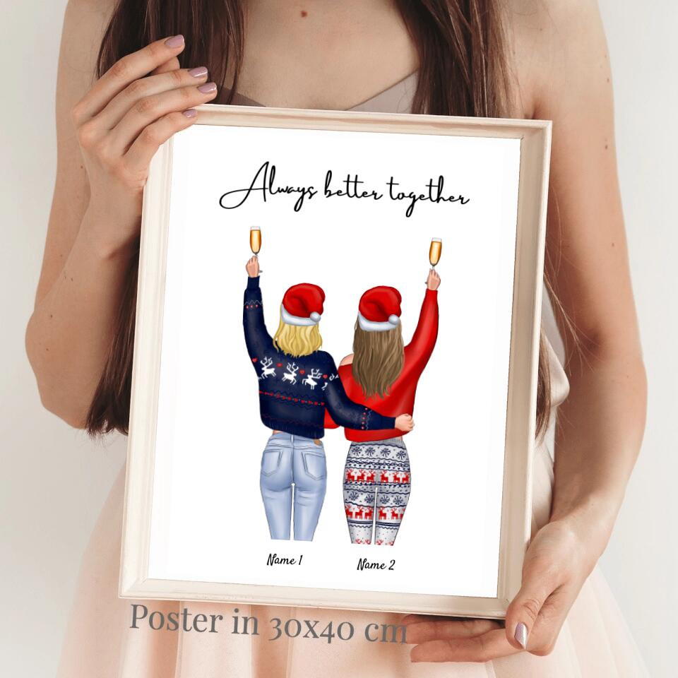 Mejores amigos en Navidad - Póster Personalizado (2-4 amigas)