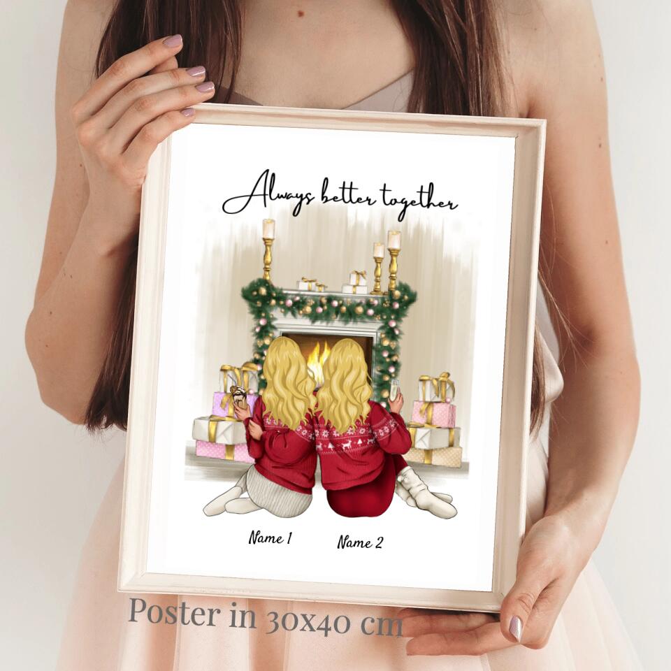 Amigas en Navidad - Póster Personalizado (2-3 personas)