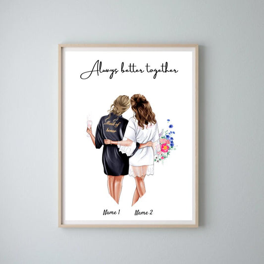 La novia y la dama de honor con vestidos de raso - Poster de compromiso/boda Personalizado