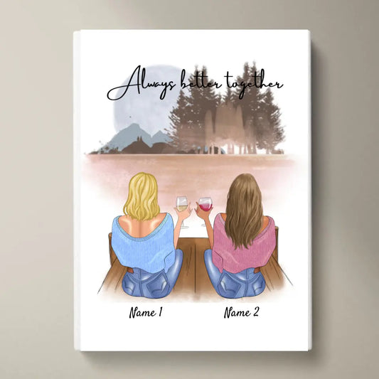 Amigas/ Hermanas con bebida - Póster Personalizado (2-4 mujeres)