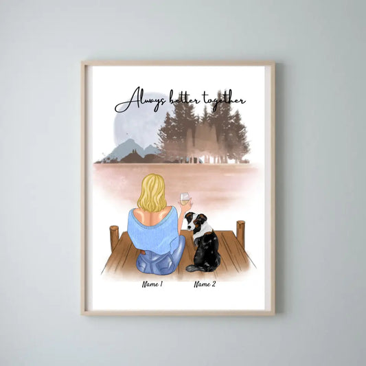 Mujer con mascota - Póster Personalizado (mujer con 1-2 gatos o perros)