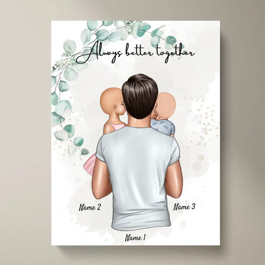 Mejor papá - Póster Personalizado (Padre con 1-4 niños)
