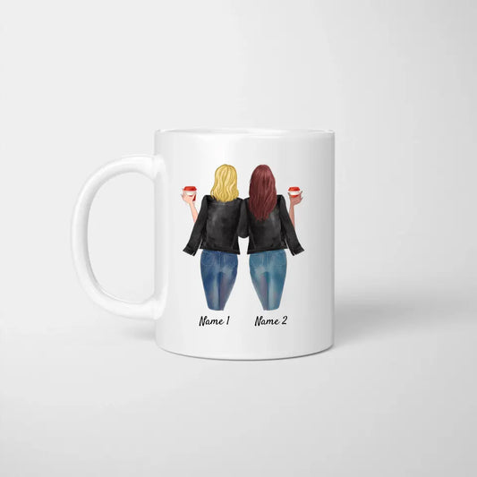 Mejores amigos chaqueta de cuero & bebida - Taza Personalizada (2-3 amigas)
