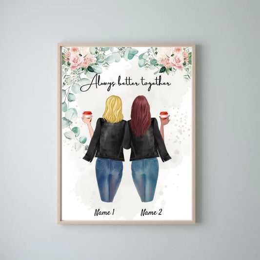 Mejores amigas con chaqueta de cuero (2-3 personas) - Póster Personalizado