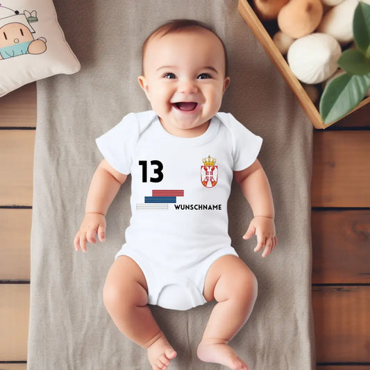 Fussball Serbien - Personalisierter Baby-Onesie/ Strampler, Trikot mit anpassbarem Namen und Trikotnummer, 100% Bio-Baumwolle Baby Body
