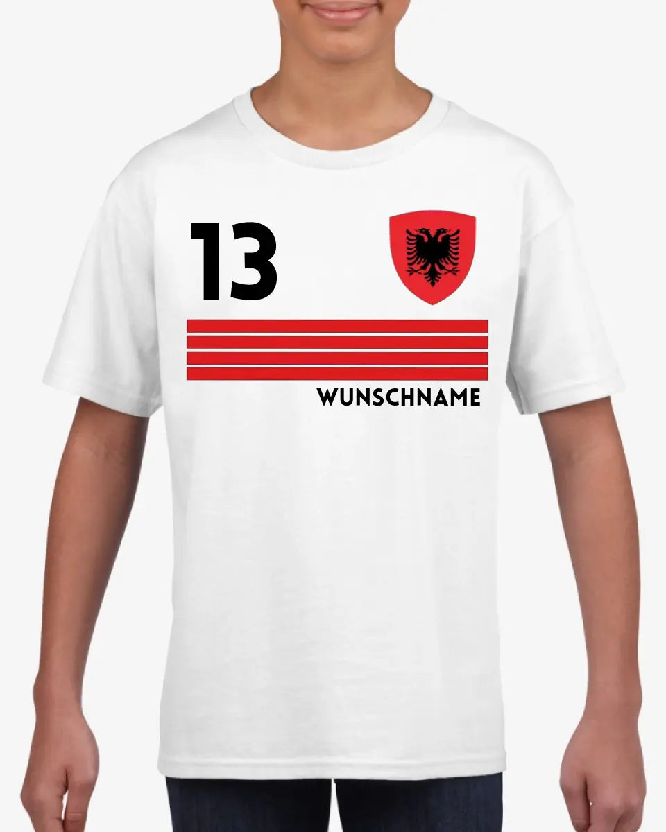 Fußball Albanien T-Shirt Kinder individuell - Personalisiertes Trikot für Kinder (100% Baumwolle)