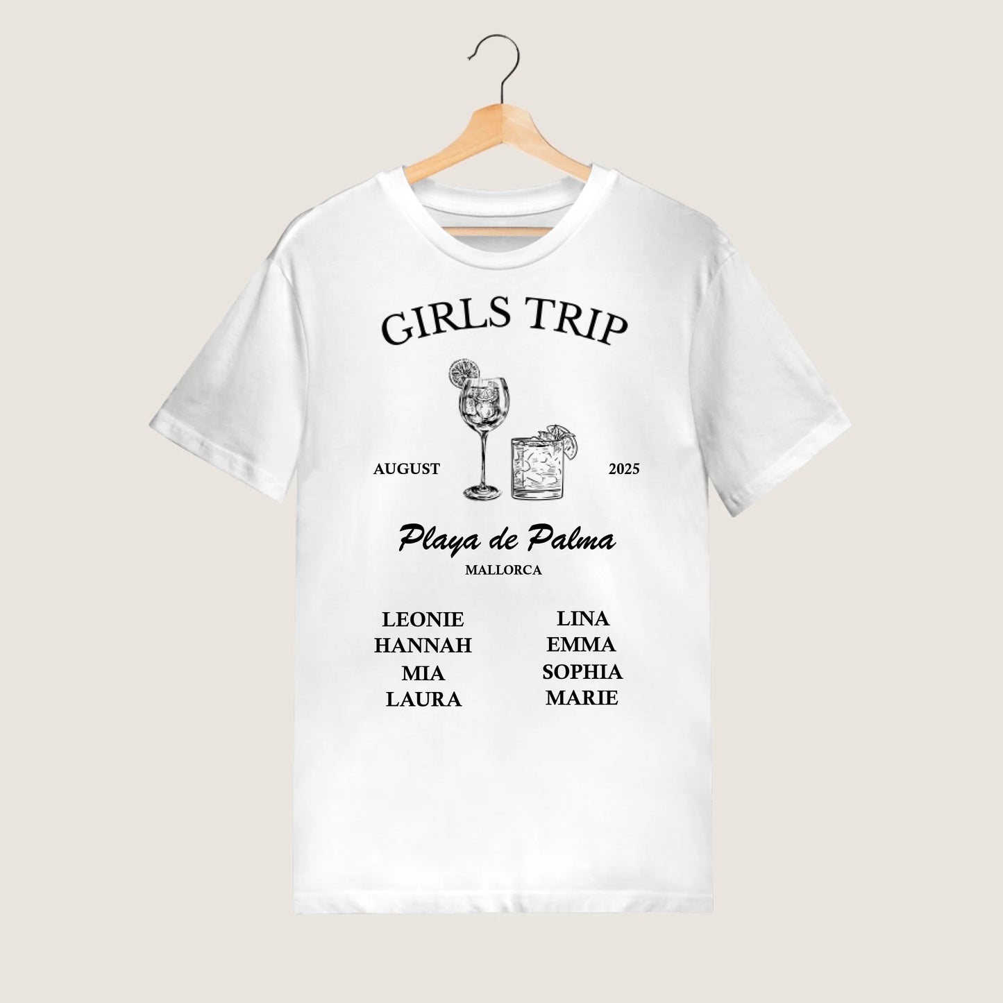 Girls Trip - Personalisiertes T-Shirt Freundinnen, JGA, Urlaub, Team (100% Baumwolle, Unisex)