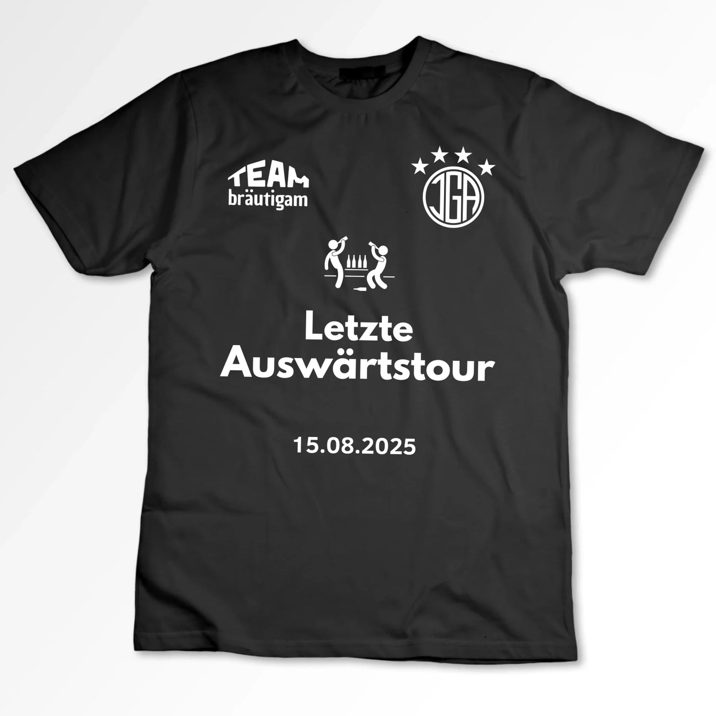 Letzte Auswärtstour, JGA Shirt Bräutigam + TEAM Personalisiertes Junggesellen-Abschieds-Shirt (100% Baumwolle, Unisex)