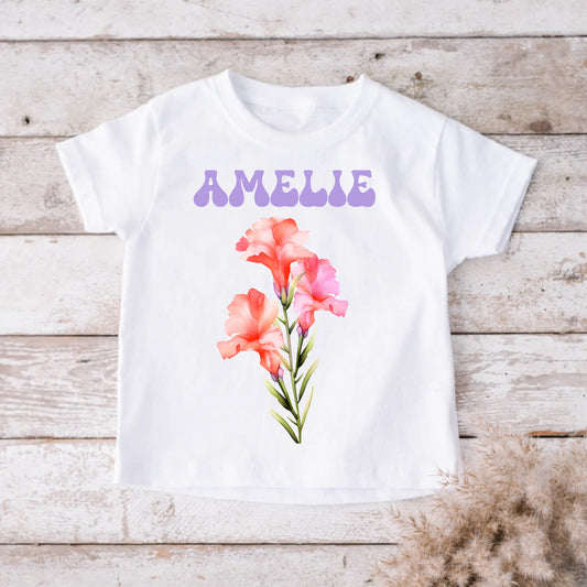 Personalisiertes Geburtsblume T-Shirt für Kinder, Schüler, Einschulung (100% Baumwolle)