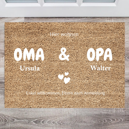 Oma & Opa, Enkel Willkommen - Personalisierte Fußmatte für innen & aussen