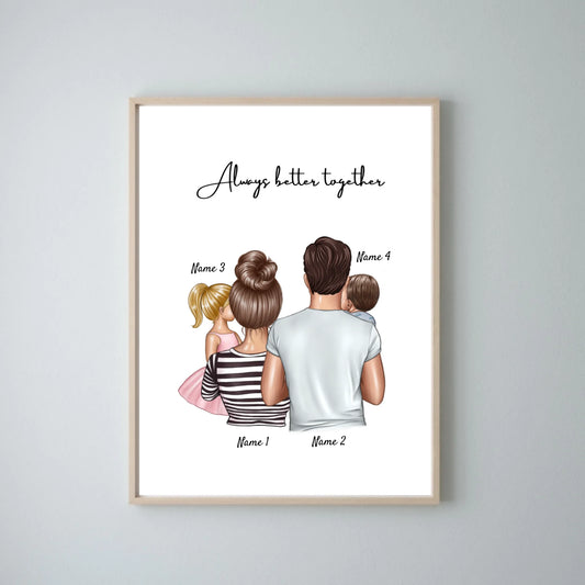 Familia feliz - Póster Personalizado (Padres con 1-4 niños)