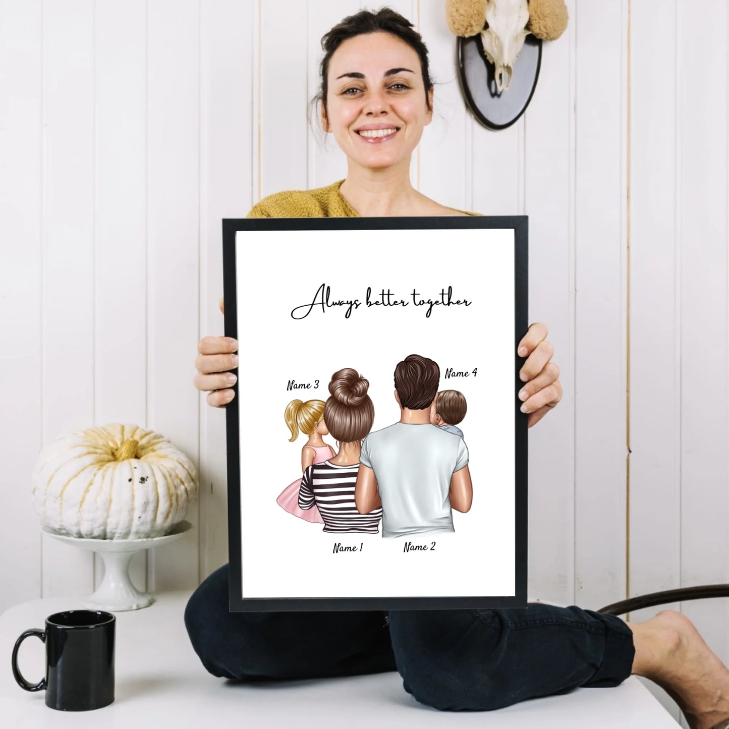 Familia feliz - Póster Personalizado (Padres con 1-4 niños)