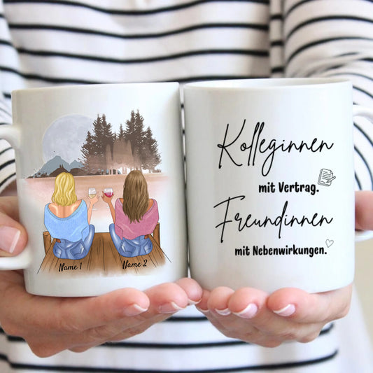 Kolleginnen mit Vertrag, Freundinnen mit Nebenwirkungen - Personalisierte Tasse (2-4 Personen) für Kollegen, Freunde, Büro, Abschied, Geburtstag