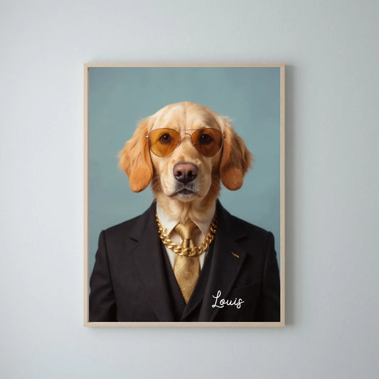 Lustiges Haustier Portrait - Personalisiertes Poster mit Fotoupload in unterschiedlichen Stilen (Hund, Katze im Anzug, als Superheld, Astronaut, etc.)