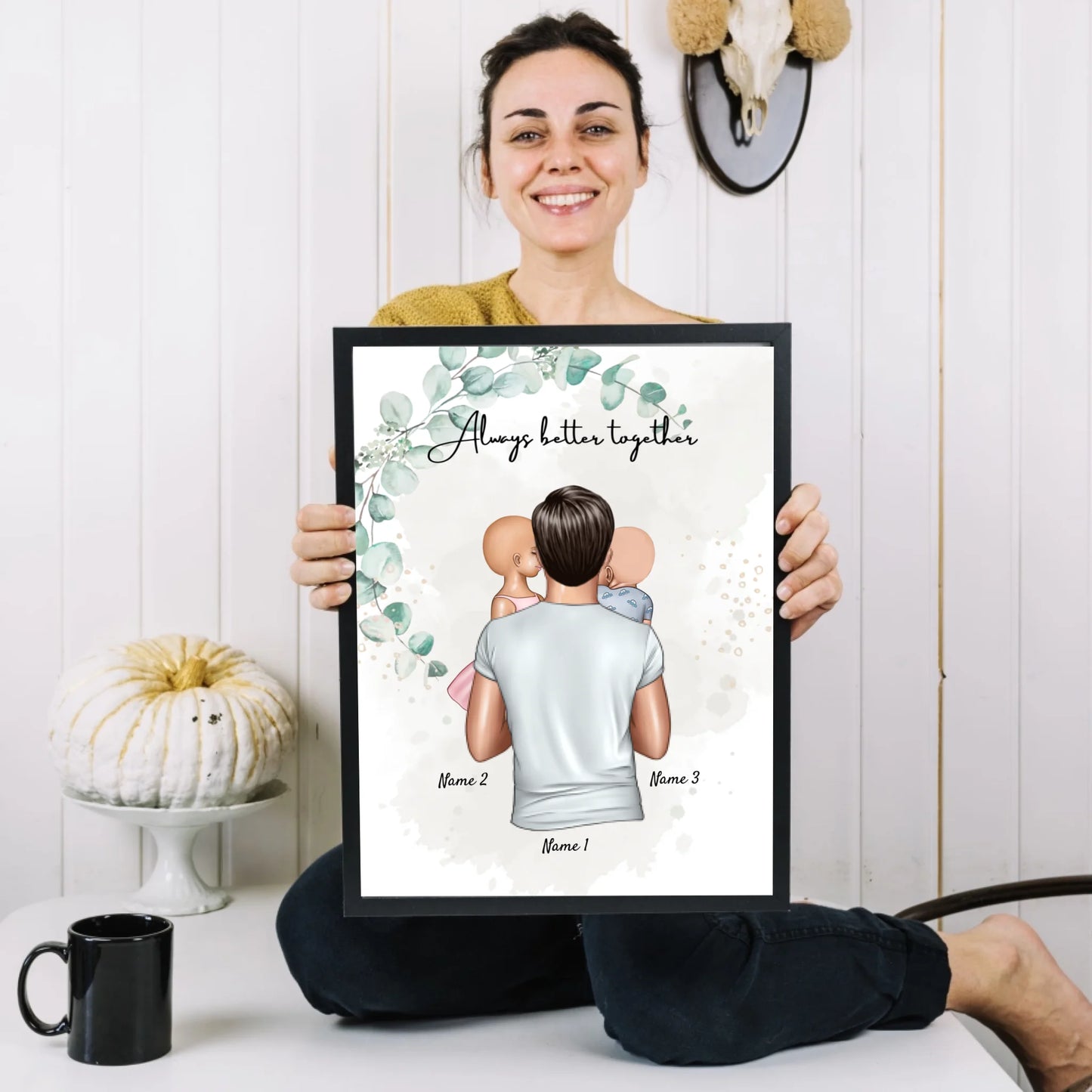 Mejor papá - Póster Personalizado (Padre con 1-4 niños)