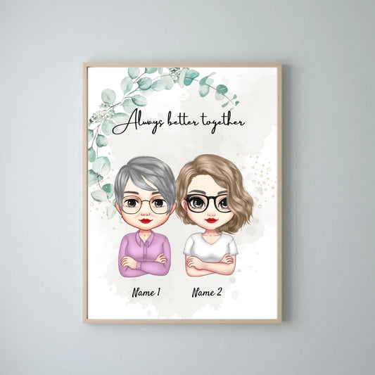 Mamá e hijas Chibi - Póster personalizado (2-3 mujeres)