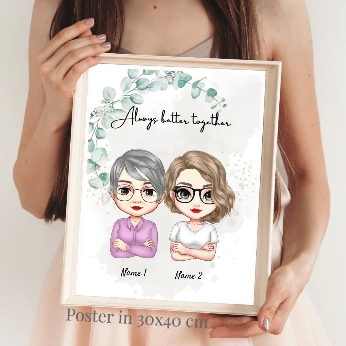 Mamá e hijas Chibi - Póster personalizado (2-3 mujeres)