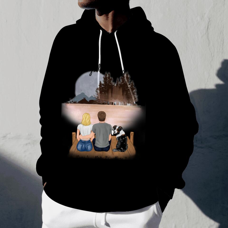 Pareja con mascota - Sudadera con capucha personalizada unisex (perro y gato)