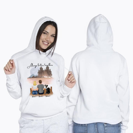 Pareja con mascota - Sudadera con capucha personalizada unisex (perro y gato)