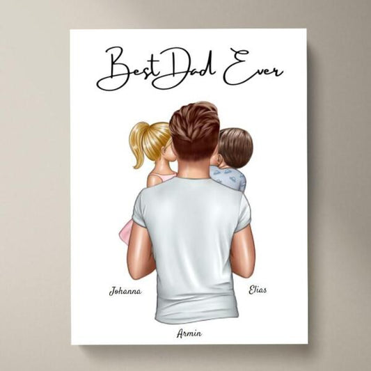 Mejor papá - Póster Personalizado (Padre con 1-4 niños)