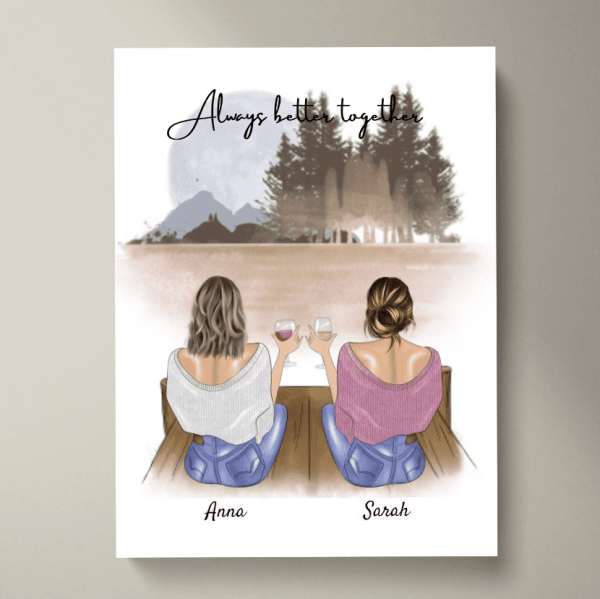 Amigas/ Hermanas con bebida - Póster Personalizado (2-4 mujeres)