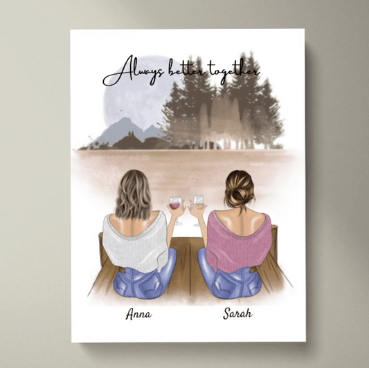 Amigas/ Hermanas con bebida - Póster Personalizado (2-4 mujeres)