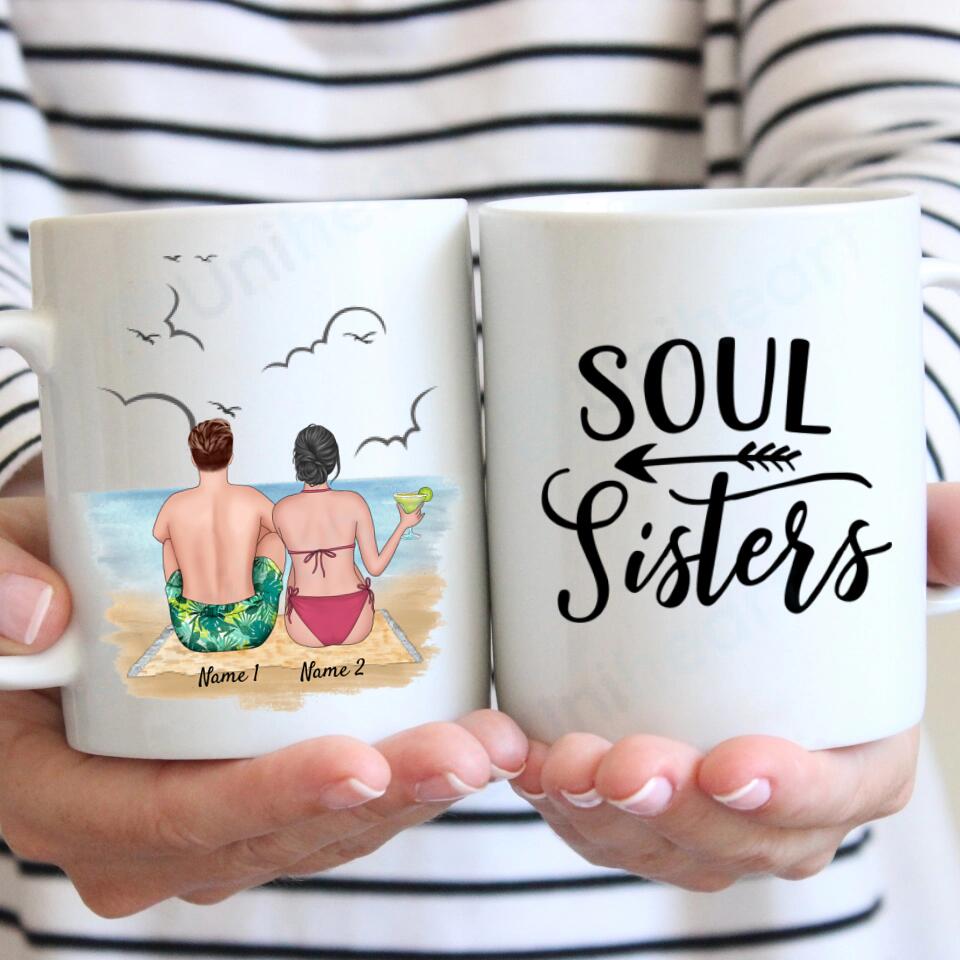 Pareja en la playa - Taza personalizada Hombre & Mujer