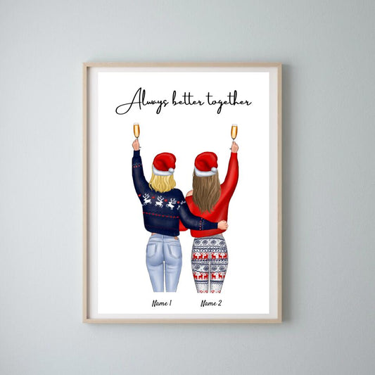 Mejores amigos en Navidad - Póster Personalizado (2-4 amigas)