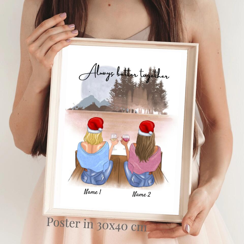 Mejores amigos con la bebida Edición de Navidad - Póster Personalizado