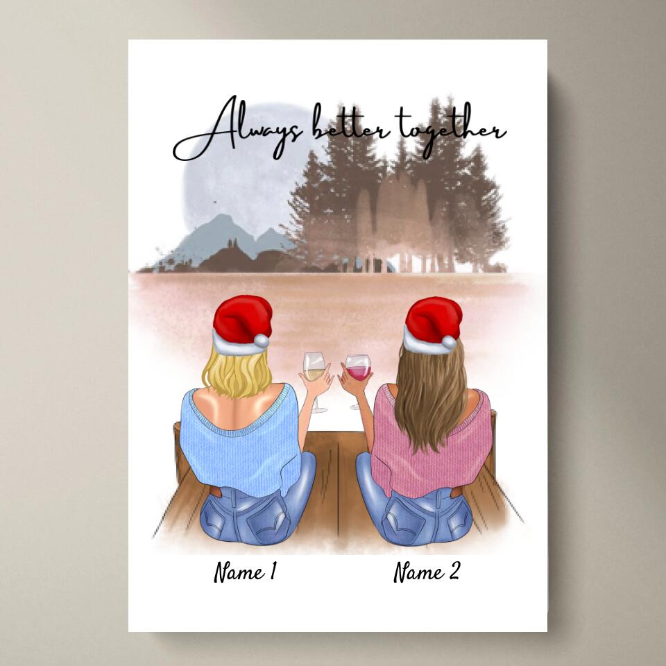 Mejores amigos con la bebida Edición de Navidad - Póster Personalizado