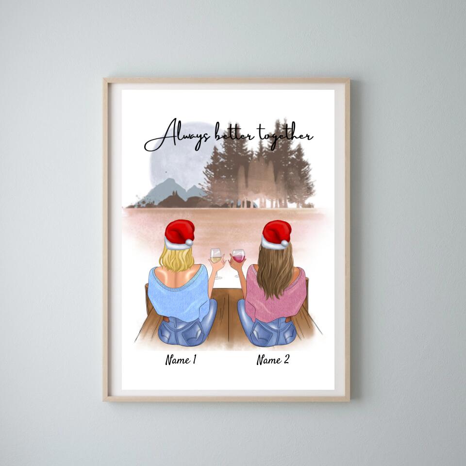 Mejores amigos con la bebida Edición de Navidad - Póster Personalizado