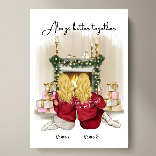 Amigas en Navidad - Póster Personalizado (2-3 personas)