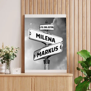 Straßenschild Pärchen Vintage - Personalisiertes Poster oder Leinwand Schwarz-Weiss