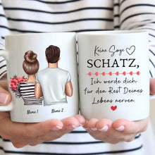 Cargar imagen en el visor de la galería, Für den Rest deines Lebens - Personalisierte Pärchen Tasse mit Blumenstrauß
