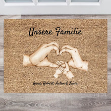 Cargar imagen en el visor de la galería, Personalisierte Fußmatte &quot;Unsere Familie&quot; (Eltern, Kinder &amp; Haustiere)
