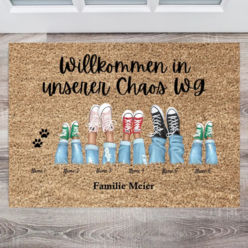 Unsere Chaos WG - Personalisierte Fußmatte (2-8 Personen, Kinder & Haustiere)