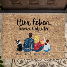 Cargar imagen en el visor de la galería, Familie an Weihnachten mit Kinder &amp; Haustiere - Personalisierte Fußmatte

