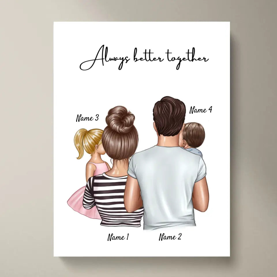 Familia feliz - Póster Personalizado (Padres con 1-4 niños)