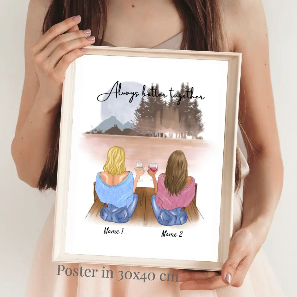 Amigas/ Hermanas con bebida - Póster Personalizado (2-4 mujeres)