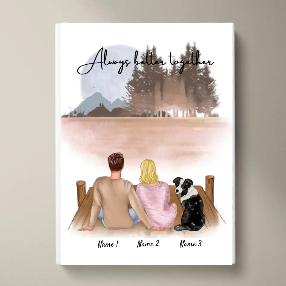 Pareja con mascota - Póster Personalizado (Pareja con perro o gato)