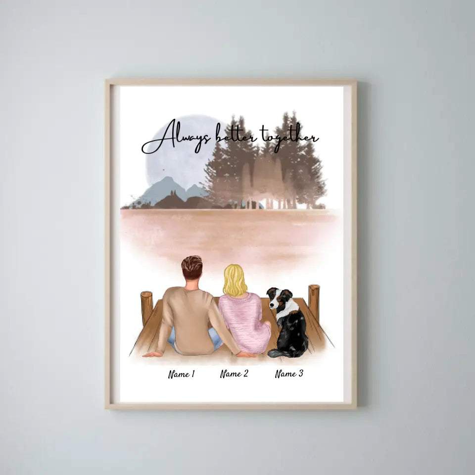 Pareja con mascota - Póster Personalizado (Pareja con perro o gato)