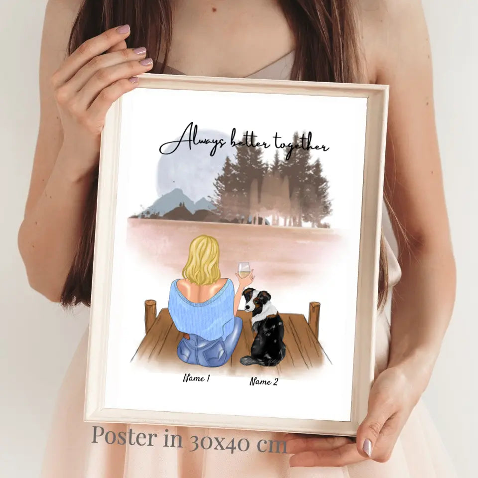 Mujer con mascota - Póster Personalizado (mujer con 1-2 gatos o perros)