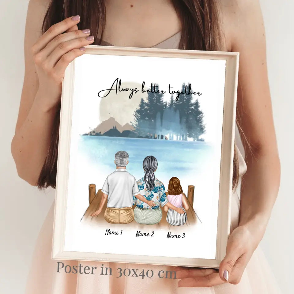 Abuelos con nietos -  Póster Personalizado (Abuelos con hasta 2 nietos)