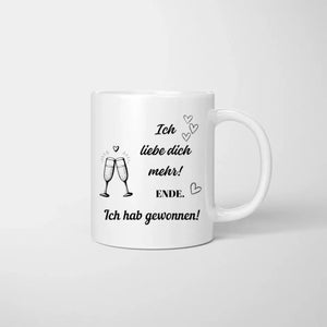 Ich liebe dich mehr! - Personalisierte Pärchen-Tasse (Mann & Frau), Geschenk Partner