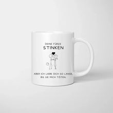 Cargar imagen en el visor de la galería, Deine Fürze stinken, ich liebe dich - Personalisierte Pärchen-Tasse (Mann &amp; Frau), Geschenk Partner
