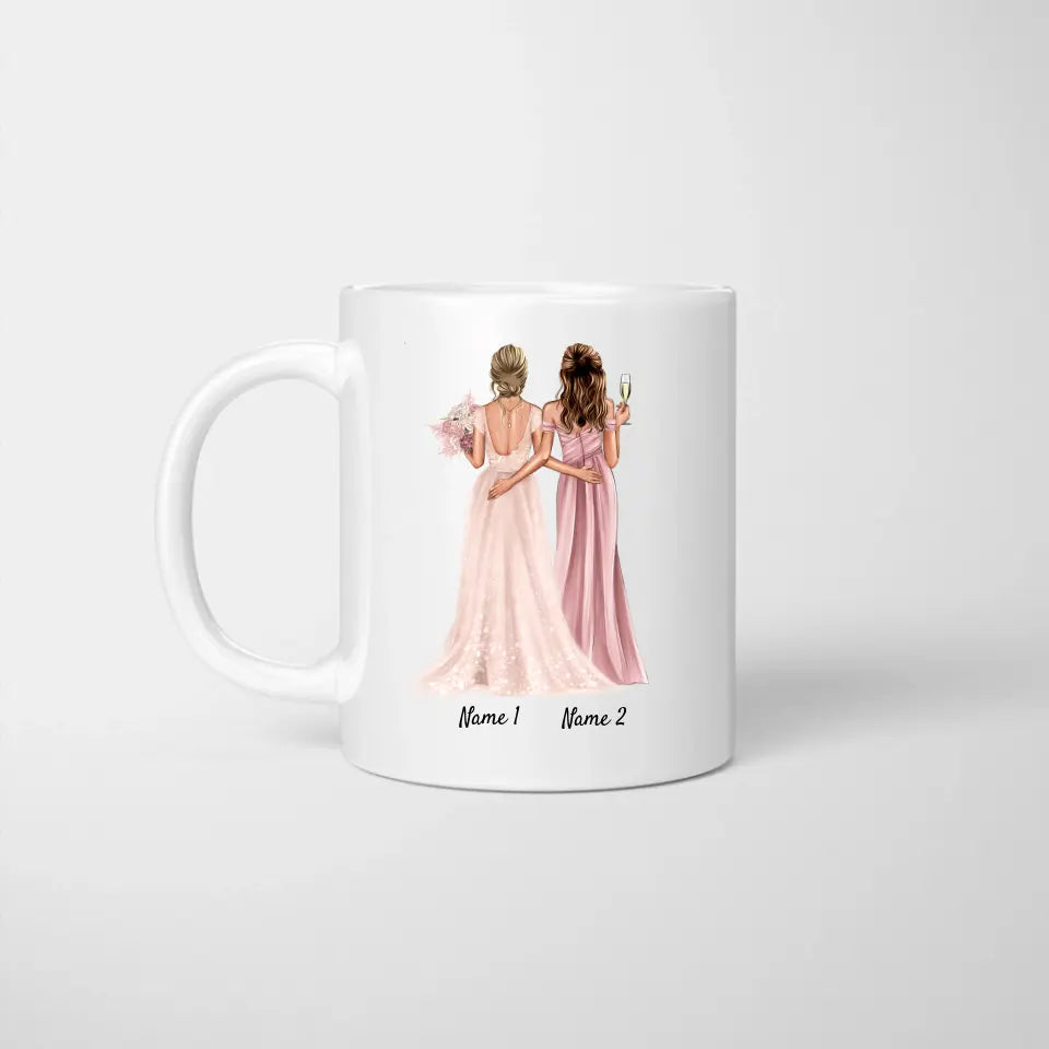 Novia con Dama de Honor / Dama de Honor - Taza personalizada de compromiso / boda