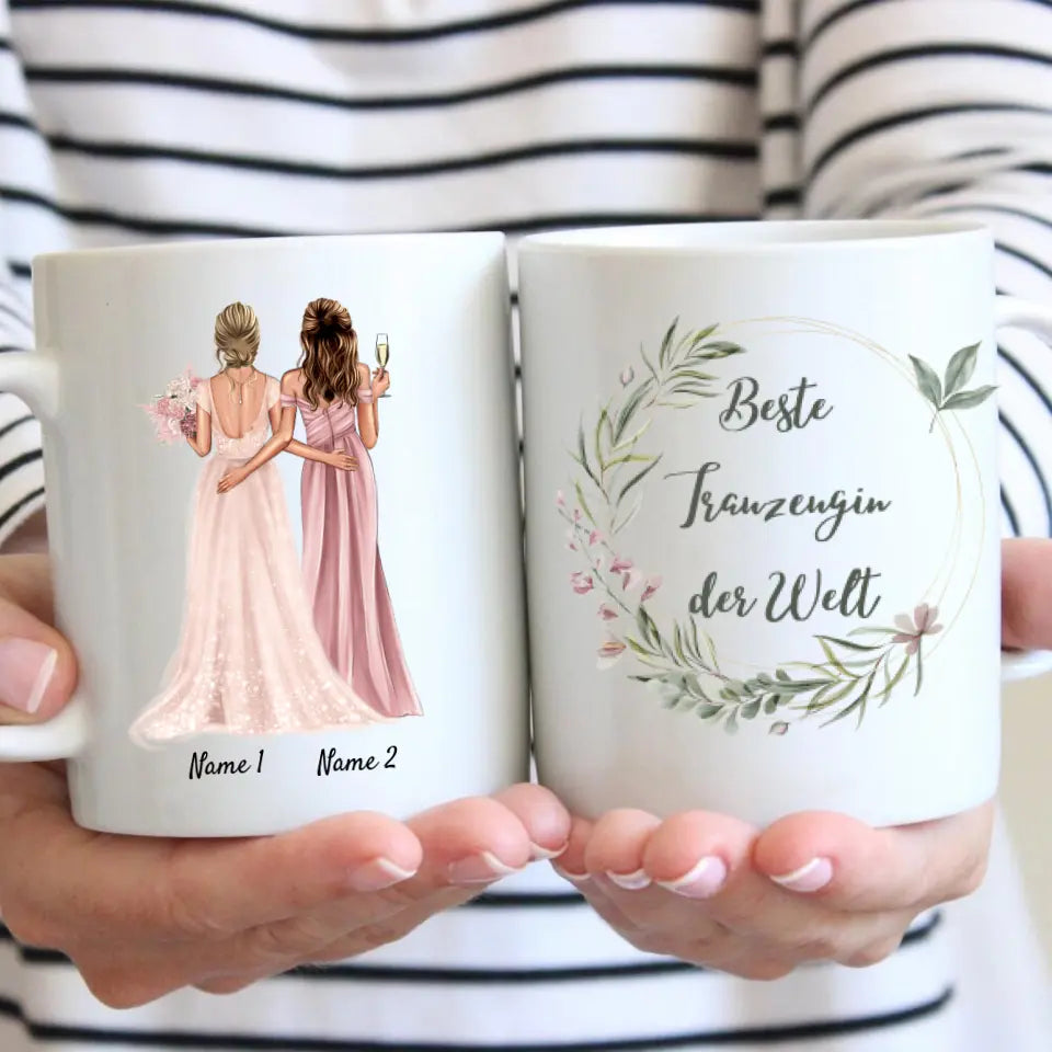 Novia con Dama de Honor / Dama de Honor - Taza personalizada de compromiso / boda