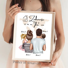 Cargar imagen en el visor de la galería, Zuhause ist da, wo ihr seid - Personalisiertes Familien Poster (1-4 Kinder)
