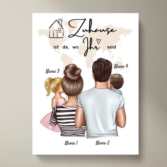 Zuhause ist da, wo ihr seid - Personalisiertes Familien Poster (1-4 Kinder)